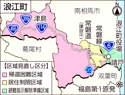 浪江町の避難区域再編図