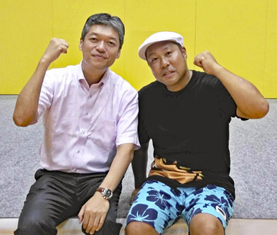 元気ＵＰプロジェクトに参加した、たにぞうさん（右）と私。家族ぐるみのお付き合いをさせてもらっている。震災後に出会った人たちは皆さん、精神的な支柱だ