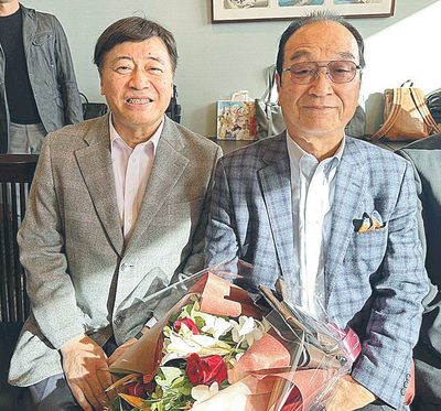 東北高野球部を飛び出した僕ですが、今月開かれた竹田監督（右）の誕生会「竹友会」で約５０年ぶりにお目にかかることができました