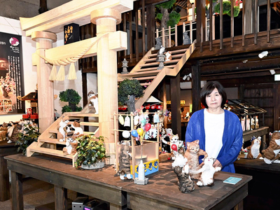 遠藤さんが手作りで制作した愛くるしい猫の人形が来館者を迎える「猫ねこミュージアム」