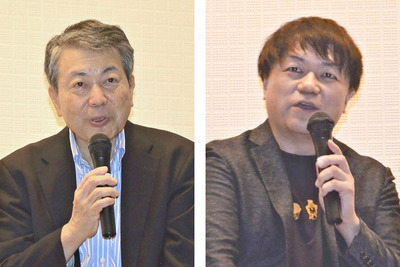 スタジオジブリ作品の製作などについて話す奥田氏（左）と依田氏
