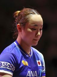 　女子シングルス準決勝で敗れた伊藤美誠＝ドーハ近郊（共同）