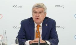 　オンラインの記者会見で五輪の難民選手団について語るＩＯＣのバッハ会長＝２日（共同）