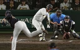 　１０回阪神１死満塁、木浪が右翼線にサヨナラ打を放つ。投手川瀬、捕手若月＝甲子園