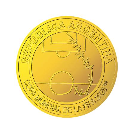 　サッカーの２０２６年Ｗ杯公式記念コインの２５ペソ金貨