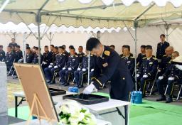 　岐阜市の陸上自衛隊日野基本射撃場で開かれた追悼式＝１４日午前（陸自第１０師団提供）