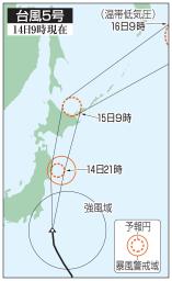 　台風５号の予想進路（１４日９時現在）