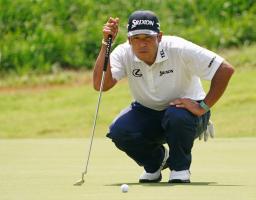 　第２ラウンド、１５ホールを終え暫定３１位の松山英樹＝ＴＰＣサウスウインド（共同）