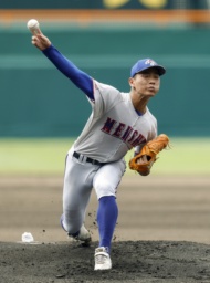 　聖隷クリストファー戦に先発した明秀学園日立・中岡＝甲子園