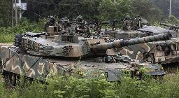 　米韓両軍の「乙支フリーダムシールド」の事前演習で待機する戦車＝２０２２年８月、韓国北部・坡州市（聯合＝共同）