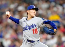 　ロッキーズ戦に先発したドジャース・山本＝デンバー（共同）