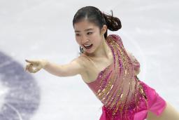 　３月、世界選手権の女子ＳＰで演技する千葉百音＝ボストン（共同）