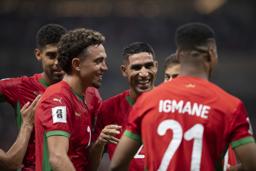 　ニジェール戦でゴールを喜ぶモロッコの選手ら＝ラバト（ＡＰ＝共同）