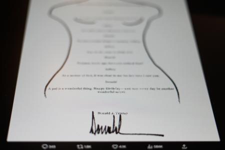 　トランプ米大統領が富豪エプスタイン氏に送ったとされる手紙（＠ＯｖｅｒｓｉｇｈｔＤｅｍｓ／Ｘ提供、ＡＰ＝共同）