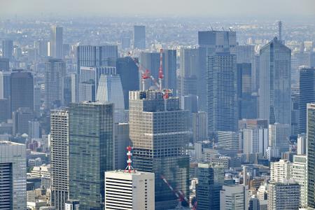 　東京都心部の高層ビル群（共同通信社ヘリから）
