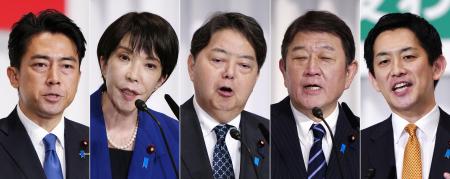 　（左から）小泉農相、高市前経済安保相、林官房長官、茂木前幹事長、小林元経済安保相
