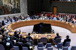 　対イラン国連制裁の再発動を阻止するため中国とロシアが提案した決議案を採択する国連安保理＝２６日、ニューヨーク（ロイター＝共同）