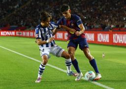 　２８日、バルセロナ戦に出場したレアル・ソシエダードの久保建英＝バルセロナ（ロイター＝共同）