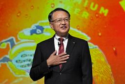 　新商品のビール「キリングッドエール」の発表会であいさつするキリンビールの堀口英樹社長＝７日午前、東京都渋谷区