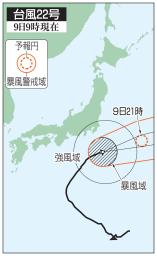 　台風２２号の予想進路（９日９時現在）