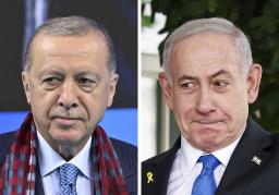 　トルコのエルドアン大統領（ゲッティ＝共同）、イスラエルのネタニヤフ首相（ロイター＝共同）
