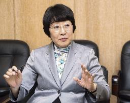 　インタビューに答える市川とみ子氏＝６月、スイス・ジュネーブ