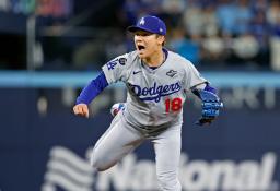 　ブルージェイズ戦に先発したドジャース・山本＝トロント（共同）
