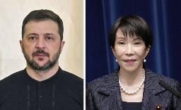 　高市早苗首相（右）と、ウクライナのゼレンスキー大統領（ゲッティ＝共同）