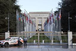 　国連人権理事会が置かれる国連欧州本部＝昨年１月、スイス・ジュネーブ