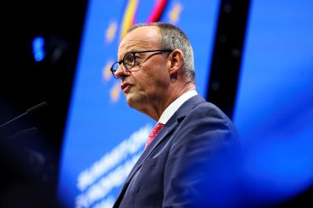 　ドイツのメルツ首相＝１８日、ベルリン（ロイター＝共同）