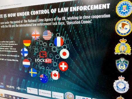 各国の捜査機関により一時、閉鎖に追い込まれたハッカー集団「ロックビット」のウェブサイト画面