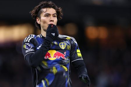 　サッカーのイングランド・プレミアリーグで、マンチェスター・シティー戦に出場したリーズの田中碧＝２９日、マンチェスター（ゲッティ＝共同）