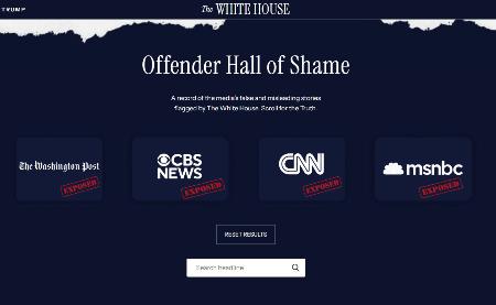 　メディアの報道内容を批判する米ホワイトハウスのウェブサイト（共同）