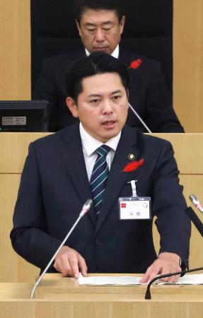 　岐阜市議会で市長選に立候補する意向を表明した柴橋正直市長＝２日午前
