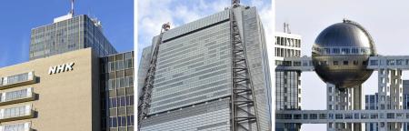 　（左から）ＮＨＫ、日本テレビ、フジテレビ